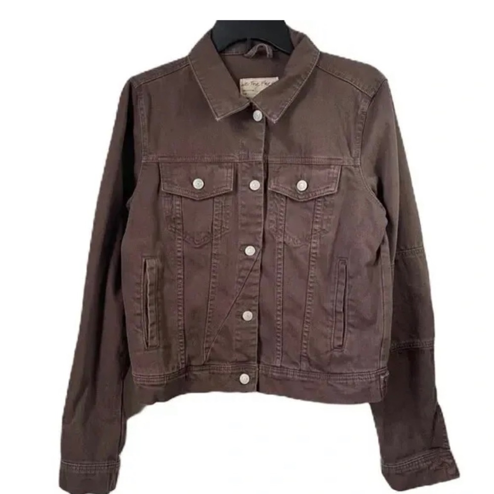 NEW We The Free People Rumors Denim Trucker Jacket Brown Women M
